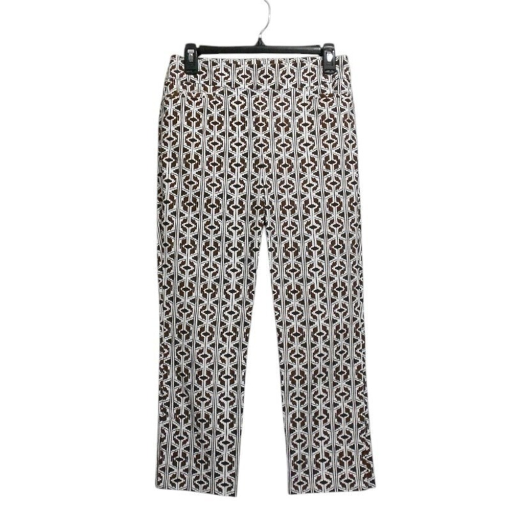 Chicos Pants 00 US 2 Brown White Capri Straight Leg Geo Print Casual Everyday